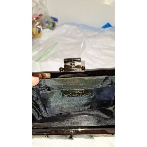 A Jessica McClintock Women's Evening Bag Black Satin Chain Handle Elegant - Picture 10 of 11